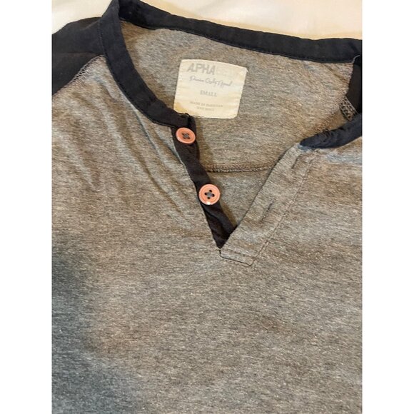 Alpha Mens Raglan Henley T-Shirt Small Gray & Black - Picture 2 of 9